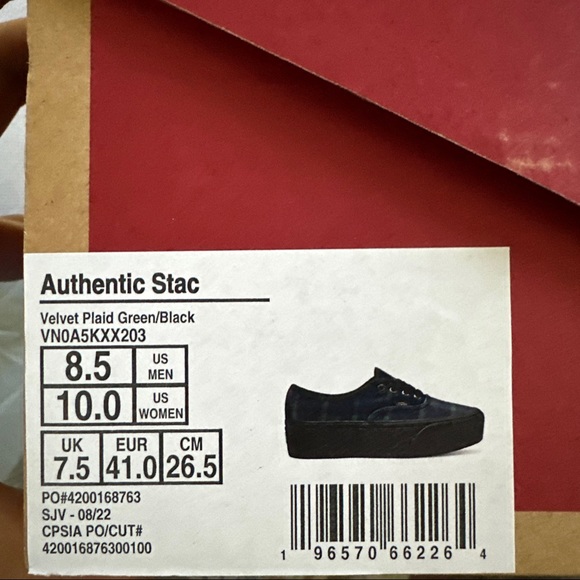 Vans Women's Authentic Stacked Velvet Plaid Green Black Platform Shoes Size 10 - Picture 6 of 7